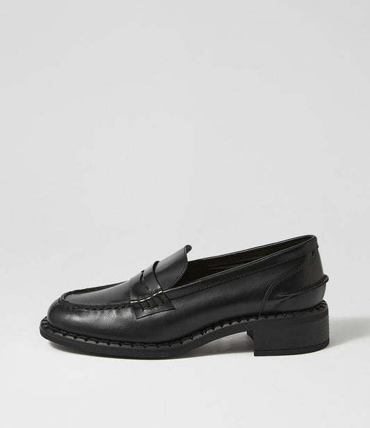 Image of Flats. Productname: Bronya Black Leather Loafers in Black colour by brand - MOLLINI