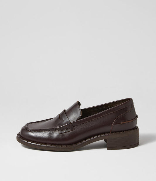 Image of Flats. Productname: Bronya Choc Leather Loafers in Choc colour by brand - MOLLINI