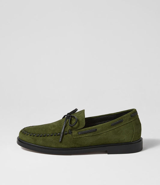 Image of Flats. Productname: Gleam Moss Suede Loafers in Moss colour by brand - MOLLINI