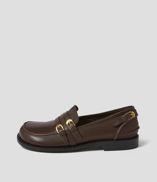 Image of Flats. Productname: Rikal Espresso Leather Loafers in Espresso colour by brand - MOLLINI