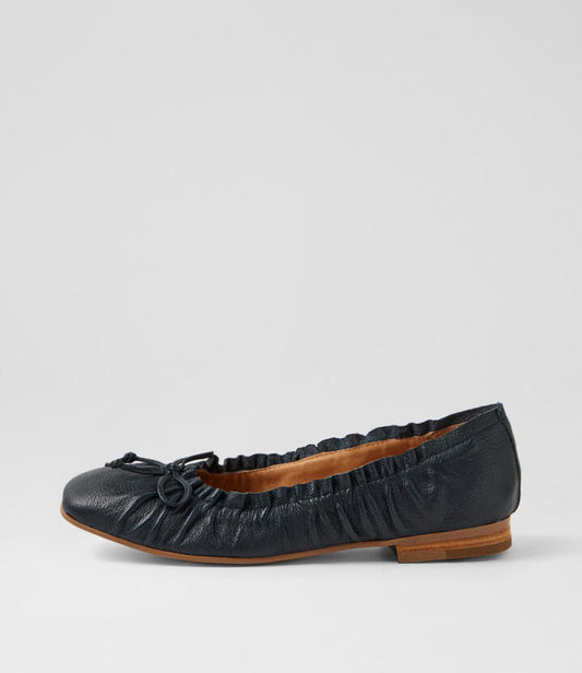 Image of Shoes. Productname: Penza Navy Leather Ballet Flats in Navy colour by brand - MIDAS