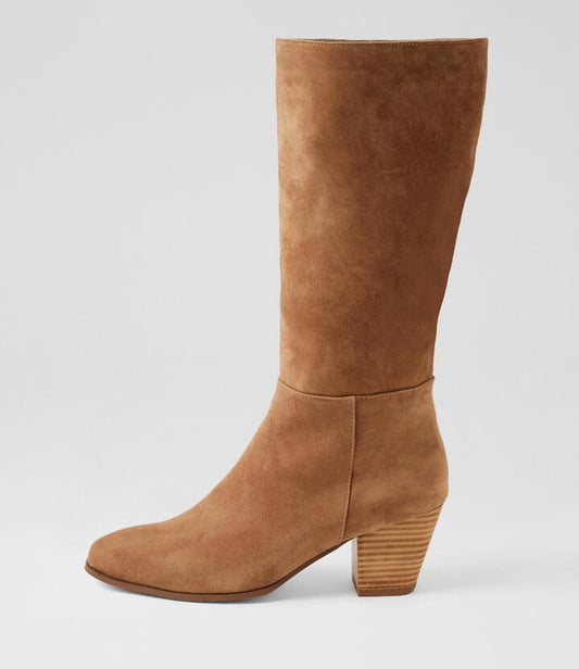 Image of Boots. Productname: Roka Light Choc Suede Knee High Boots in Lt Choc colour by brand - MIDAS