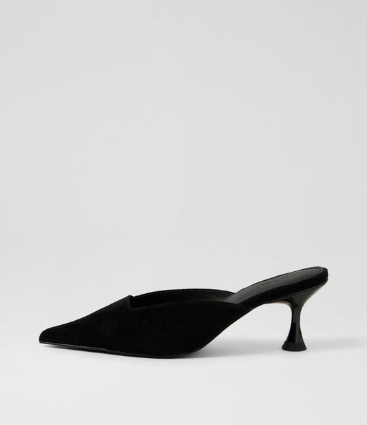 Image of Heels. Productname: Ferr Black Suede Pump Heels in Black colour by brand - MOLLINI