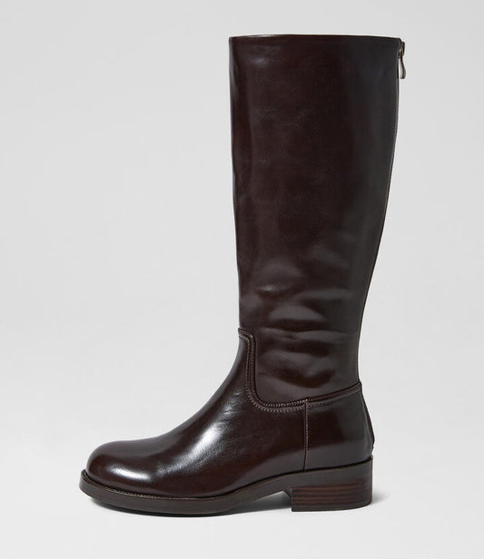 Image of Boots. Productname: Celeo Choc Leather Knee High Boots in Choc colour by brand - MOLLINI