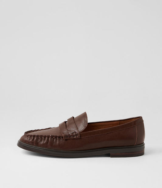 Image of Flats. Productname: Gemia Choc Leather Loafers in Choc colour by brand - MOLLINI