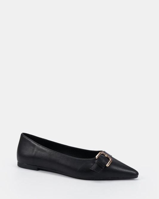 Image of Flats. Productname: Catty Black Vegan Flats in Black colour by brand - Novo