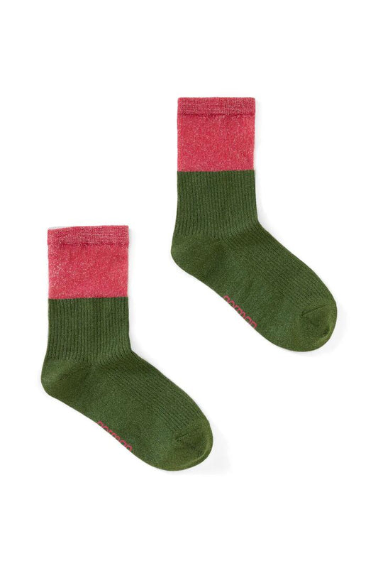 Image of Socks. Productname: Macey Rib Lurex Khaki Crew W in Multi colour by brand - Gorman