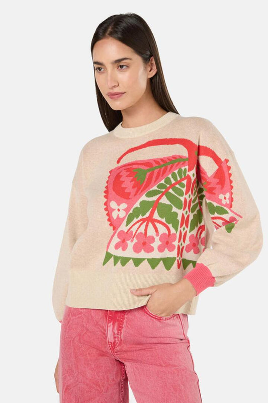 Image of a model wearing Outerwear. Productname: Metamorphosis Jumper in Cream colour by brand - Gorman