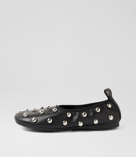 Image of Shoes. Productname: Lehen Black Leather Flat Shoes in Black colour by brand - MOLLINI