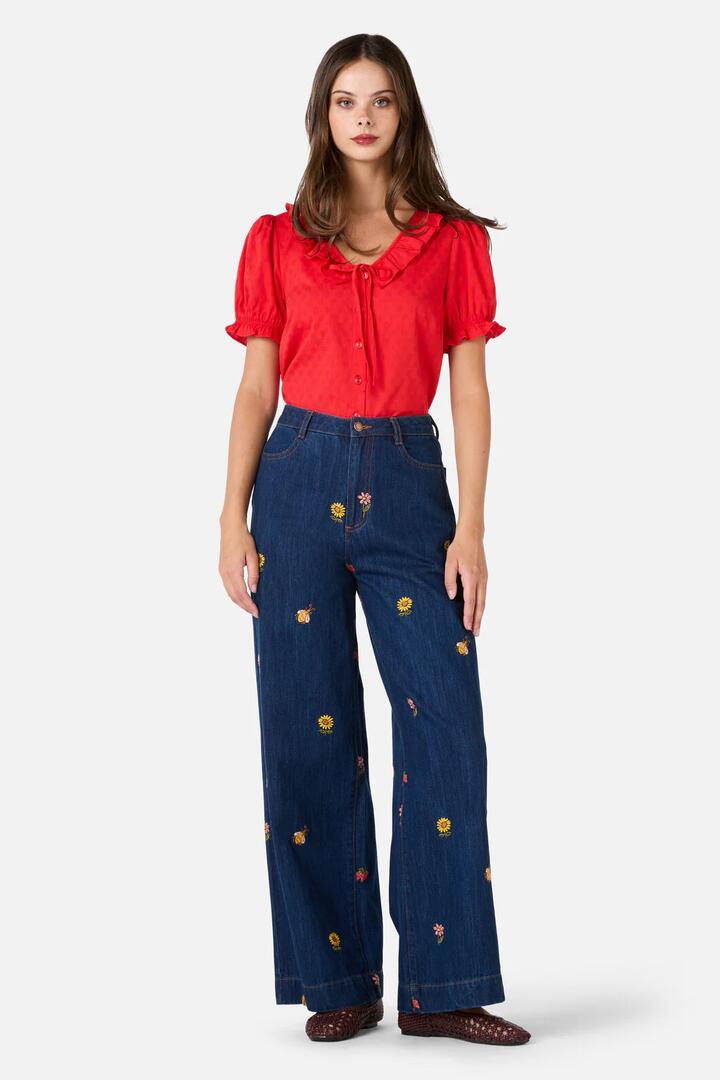 Image of Jeans. Productname: Honey Embroidered Jean in Blue Denim colour by brand - Princess Highway