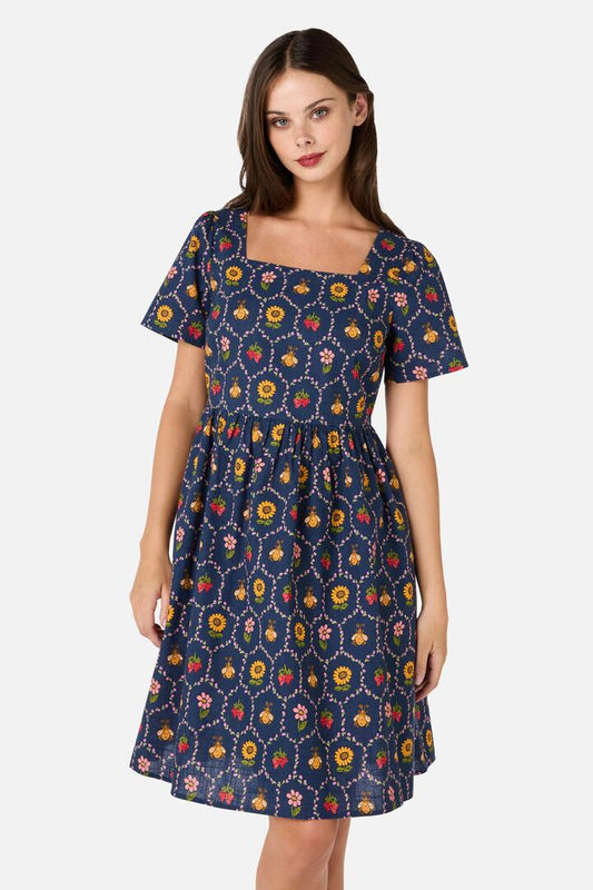 Image of Dresses. Productname: Honey Bee Hive Mini Dress in Navy colour by brand - Princess Highway