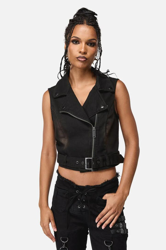 Image of Coats & Jackets. Productname: Afterlife Goth Trim Vest in Black colour by brand - Black Friday