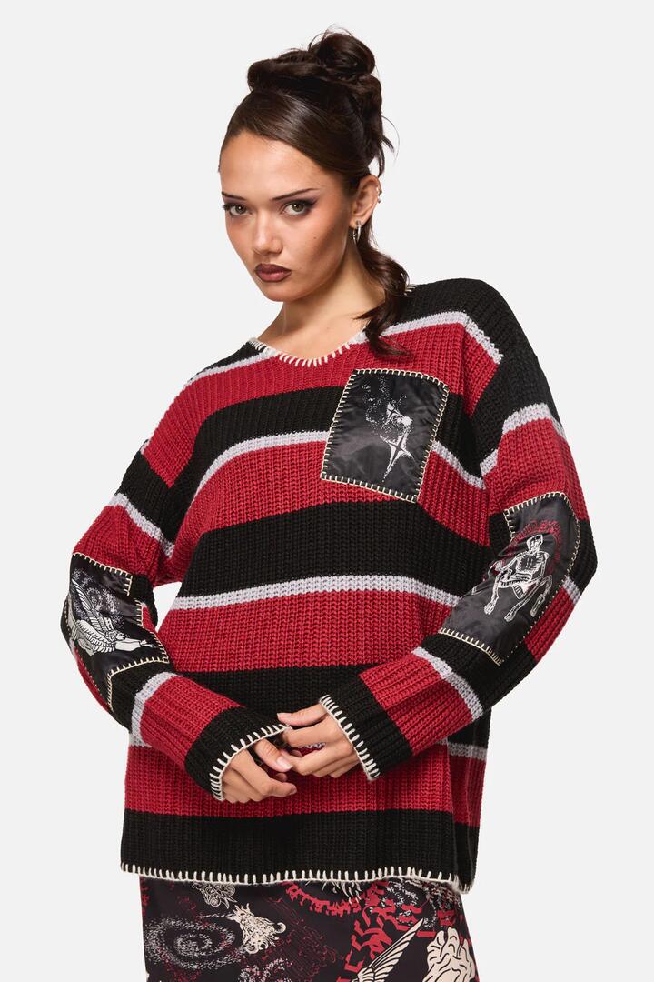 Image of a model wearing Tops. Productname: Afterlife Goth Oversized Knit in Grey colour by brand - Black Friday