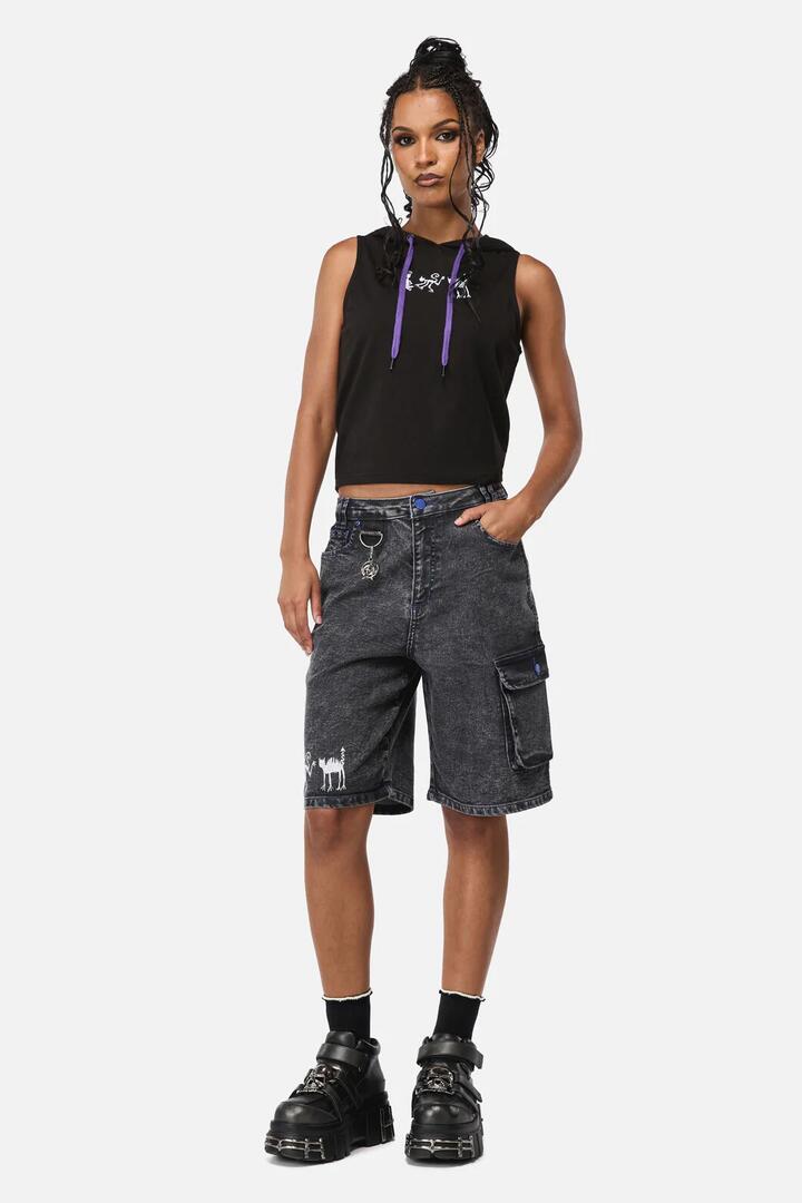 Image of Jeans. Productname: Whirl Denim Embroidered Jorts in Grey colour by brand - Dangerfield