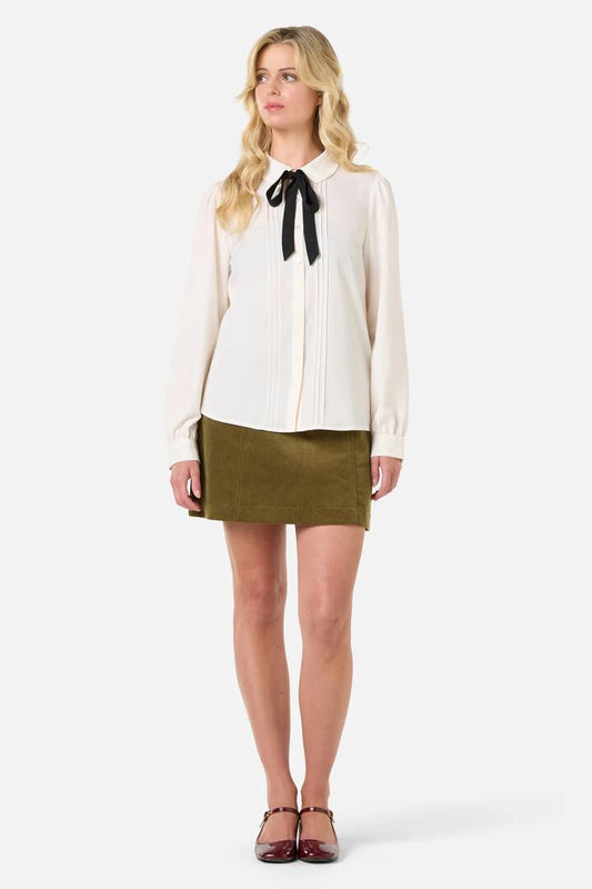 Image of a model wearing Tops. Productname: Annie Long Sleeve Blouse in Chocolate colour by brand - Princess Highway
