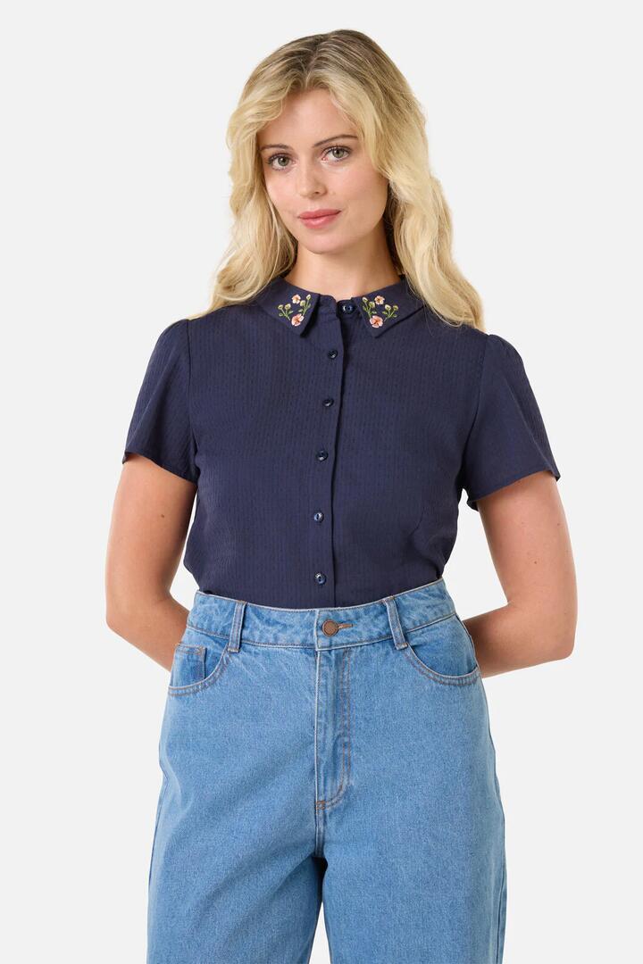 Image of Blouses. Productname: Polly Embroidered Blouse in Dark Navy colour by brand - Princess Highway
