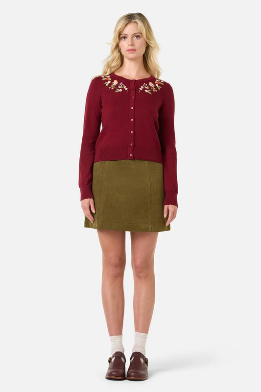 Image of Cardigans. Product name - Apple & Robin Embroidered Cardigan in Wine colour by brand - Princess Highway