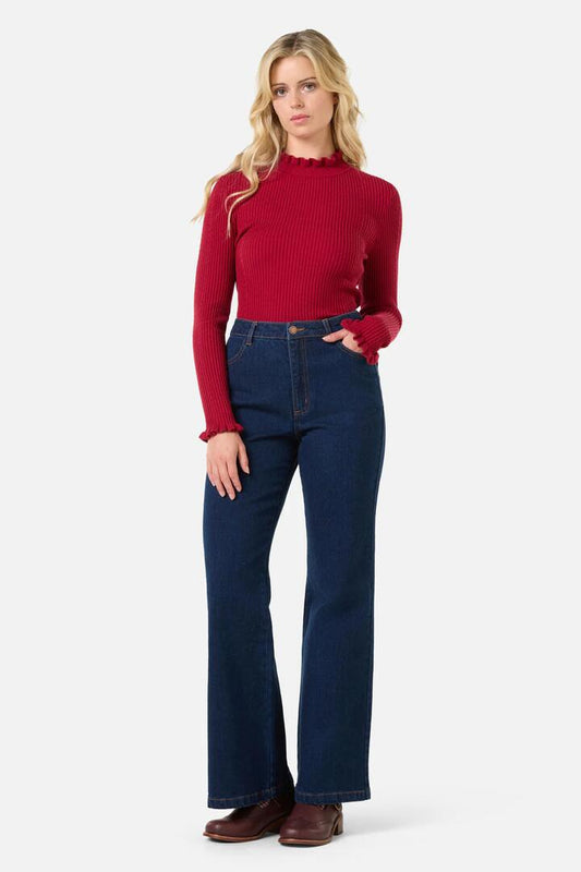 Image of Jeans. Productname: Darcy Flare Jean in Blue Denim colour by brand - Princess Highway