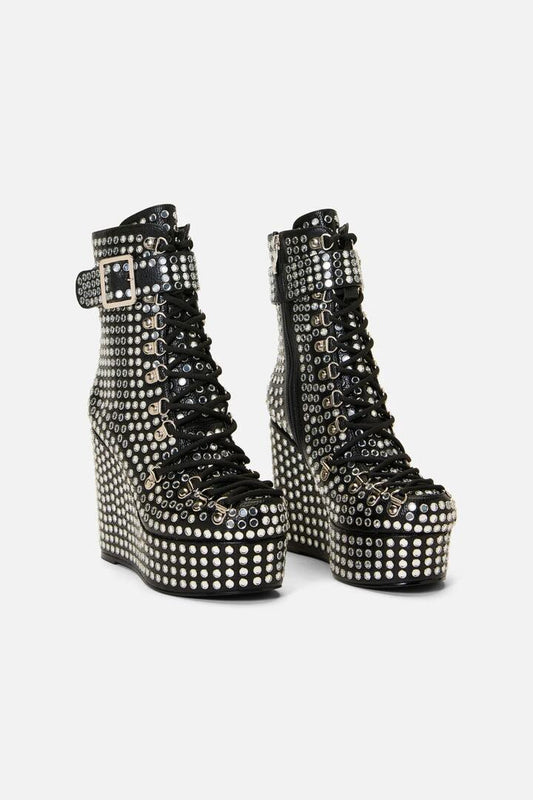 Image of Heels. Productname: Mirror Stud Platform Heel in Black/Silver colour by brand - Dangerfield