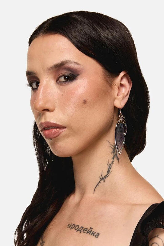 Image of Earrings. Productname: Blue Ornate Wing Earrings in Blue colour by brand - Dangerfield