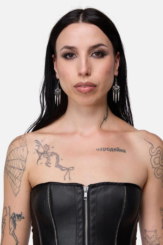 Image of Earrings. Productname: Skull Drop Spike Earrings in Silver colour by brand - Black Friday