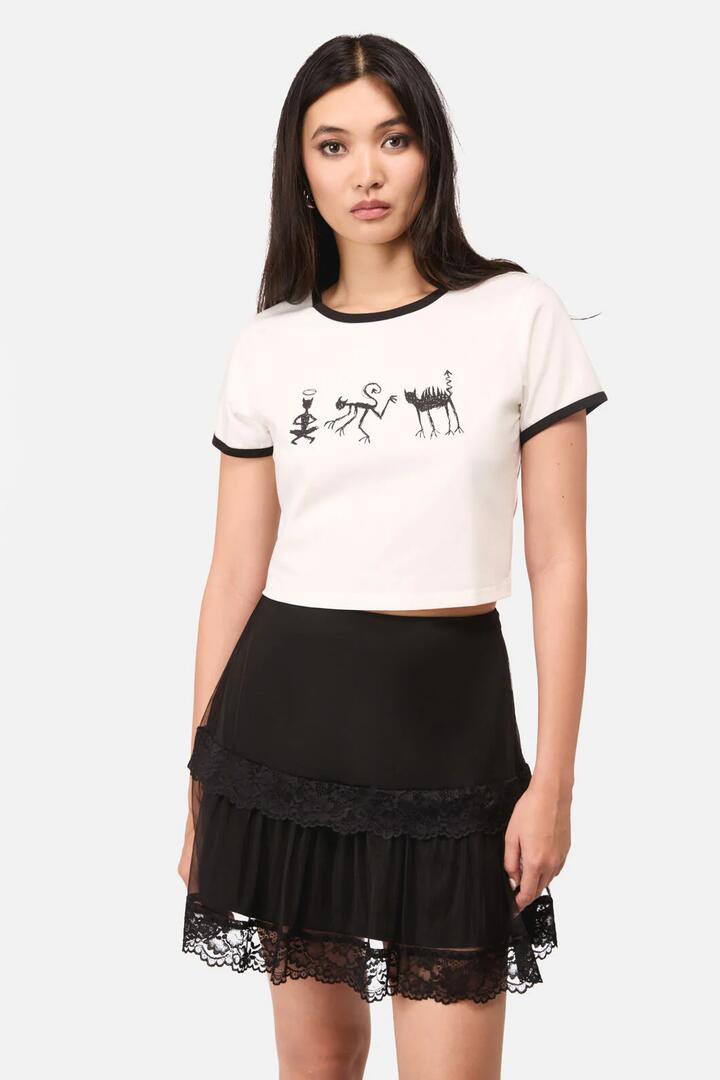 Image of T-Shirts. Productname: Lil Demons Goth Tee in White colour by brand - Dangerfield