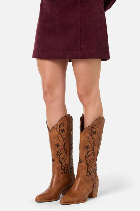 Image of Boots. Productname: Embroidered Western Boot in Tan colour by brand - Princess Highway