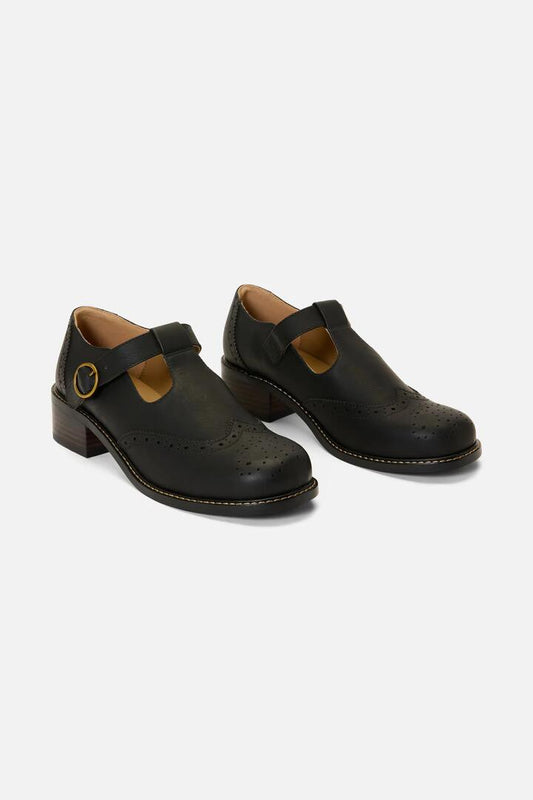 Image of Shoes. Productname: Black T Bar Brogue Shoe in Black colour by brand - Princess Highway