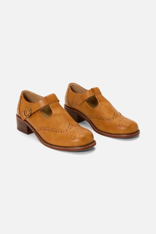 Image of Shoes. Productname: Tan T Bar Brogue Shoe in Tan colour by brand - Princess Highway