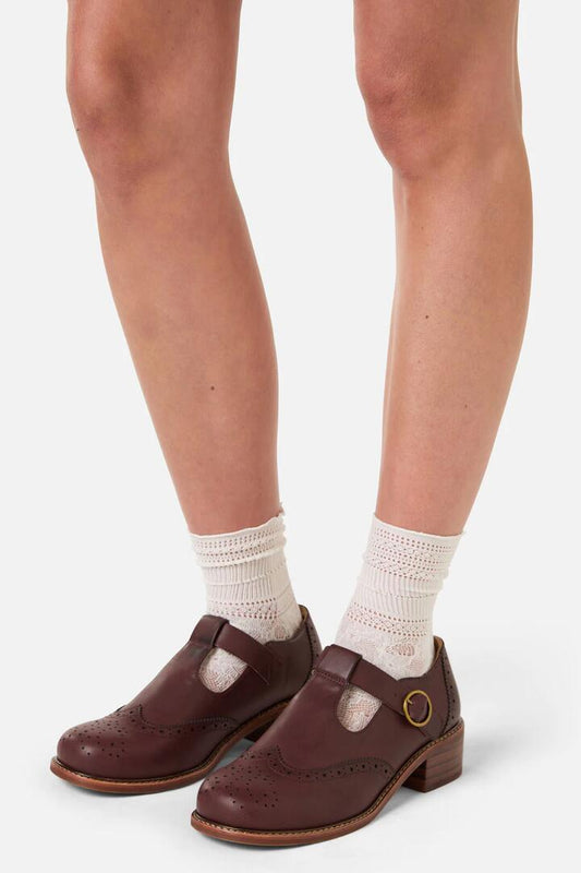 Image of Shoes. Productname: Plum T Bar Brogue Shoe in Plum colour by brand - Princess Highway