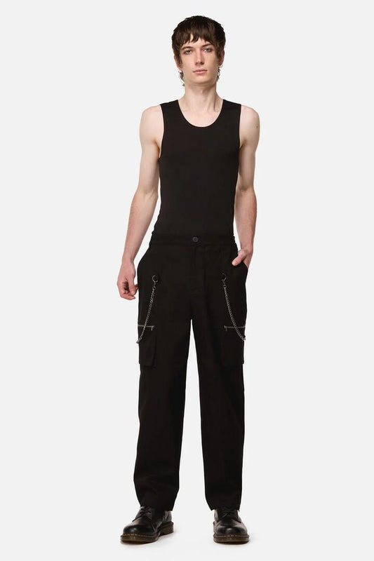 Image of a model wearing Pants. Productname: Your Grace Goth Zip Pant in Black colour by brand - Black Friday