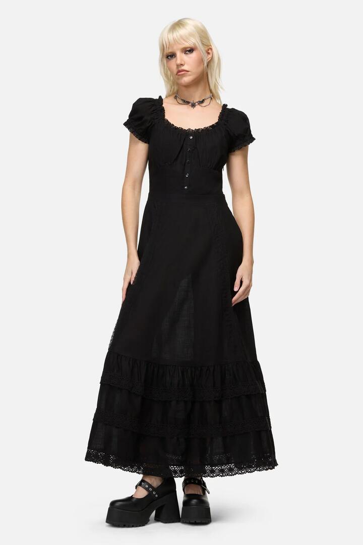 Image of Dresses. Productname: Mischief Lace Trim Midi Dress in Black colour by brand - Dangerfield