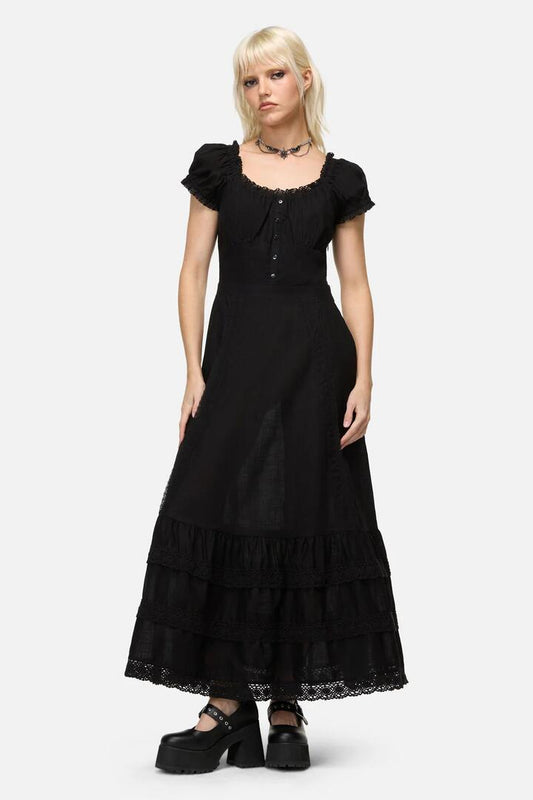 Image of Dresses. Productname: Mischief Lace Trim Midi Dress in Black colour by brand - Dangerfield
