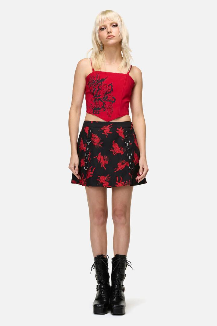 Image of a model wearing Skirts. Productname: Jackalope Goth Mini Skirt in Black colour by brand - Dangerfield