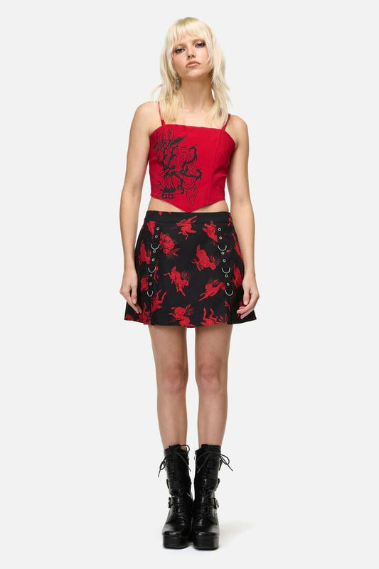 Image of a model wearing Skirts. Productname: Jackalope Goth Mini Skirt in Black colour by brand - Dangerfield