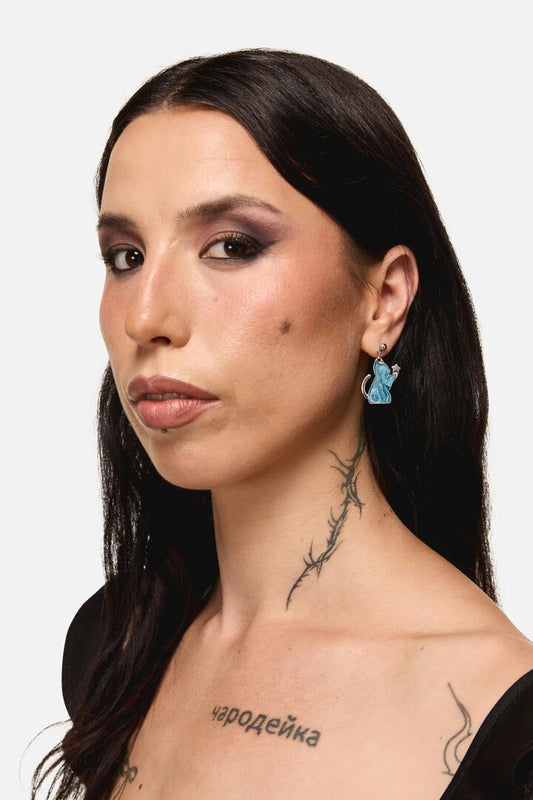 Image of Earrings. Productname: Cat And Star Earrings in Silver colour by brand - Dangerfield