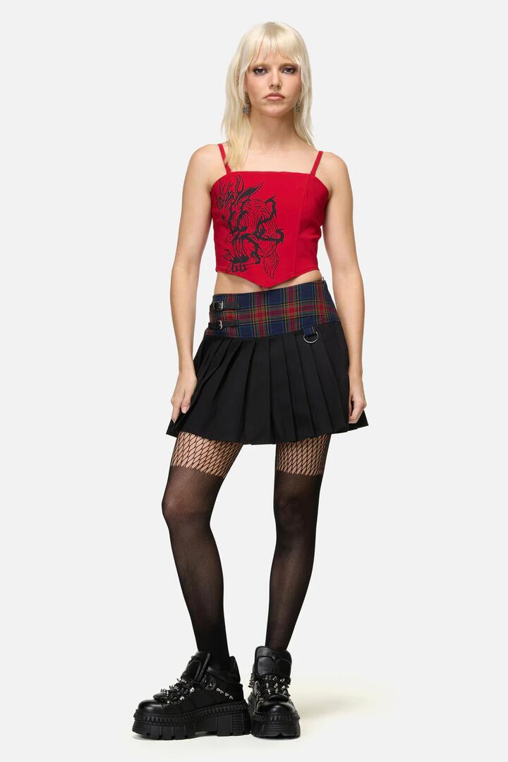 Image of a model wearing Skirts. Productname: Antler Goth Tartan Skort in Multi colour by brand - Dangerfield
