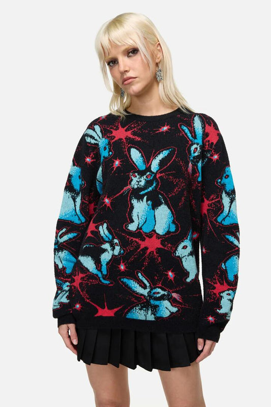 Image of a model wearing Tops. Productname: Lapin Goth Knit in Black colour by brand - Dangerfield