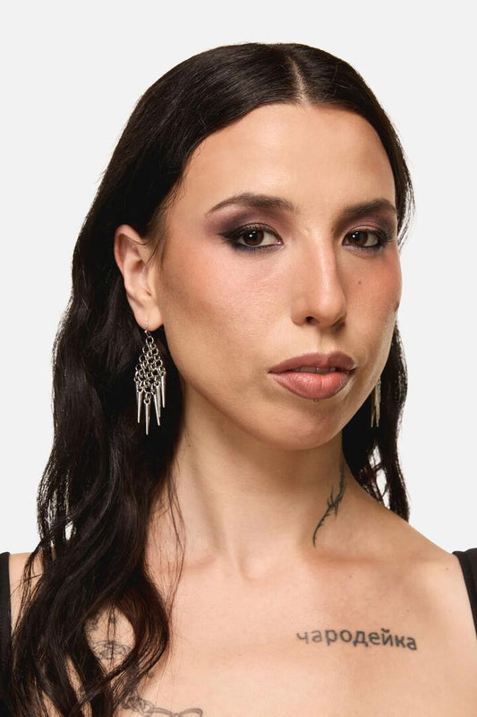 Image of Earrings. Productname: Chain Mail Spike Earrings in Silver colour by brand - Dangerfield