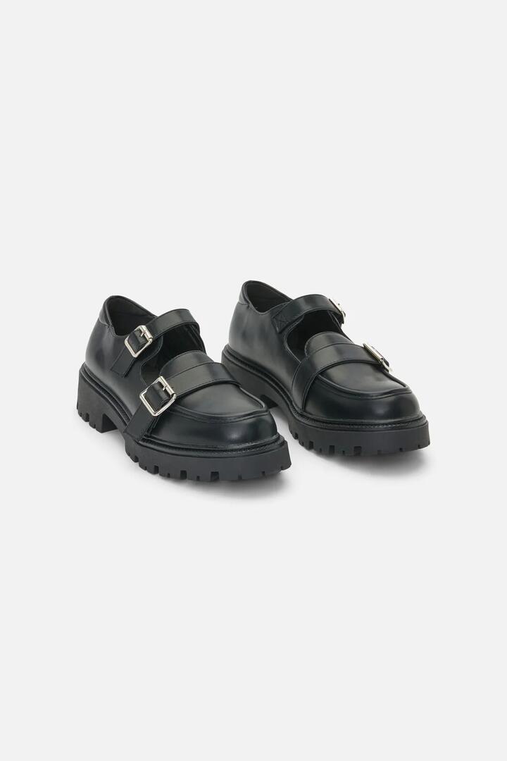 Image of Flats. Productname: Loafer Buckle Mary Jane Shoe in Black colour by brand - Dangerfield