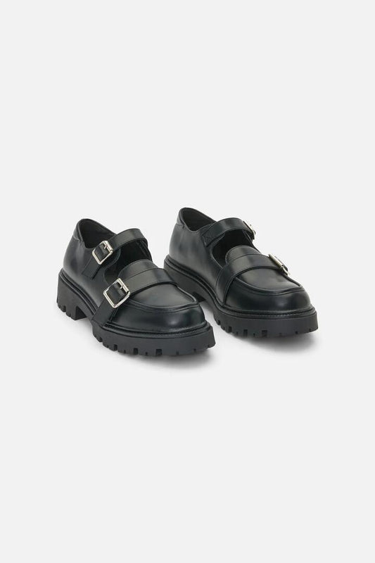 Image of Flats. Productname: Loafer Buckle Mary Jane Shoe in Black colour by brand - Dangerfield