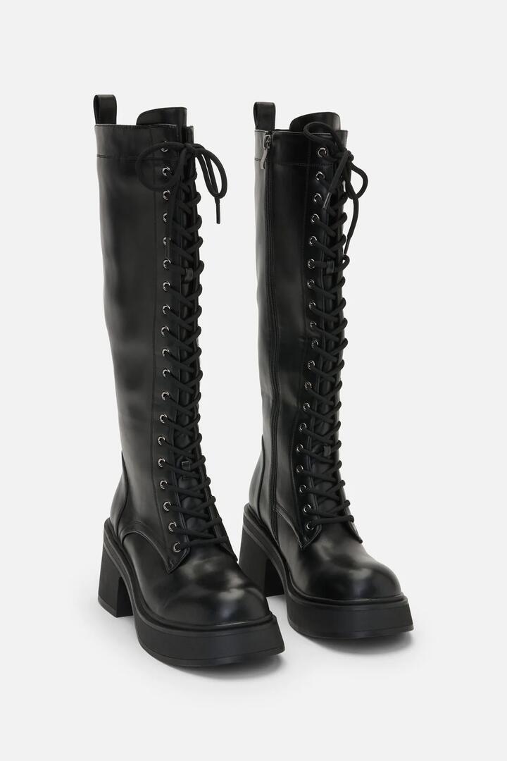 Image of Boots. Productname: Knee High Lace Up Boot in Black colour by brand - Dangerfield