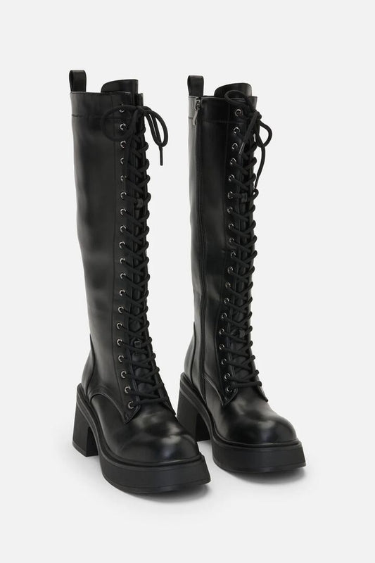 Image of Boots. Productname: Knee High Lace Up Boot in Black colour by brand - Dangerfield