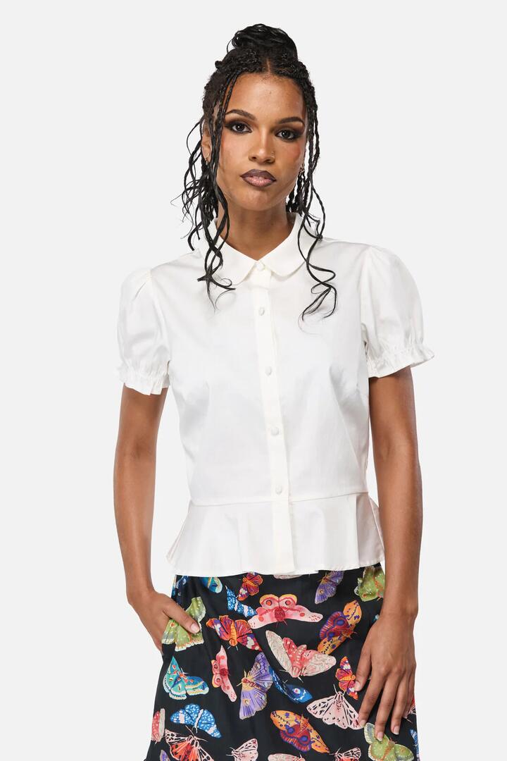 Image of Blouses. Productname: Luna Peplum Blouse in Vintage White colour by brand - Black Friday