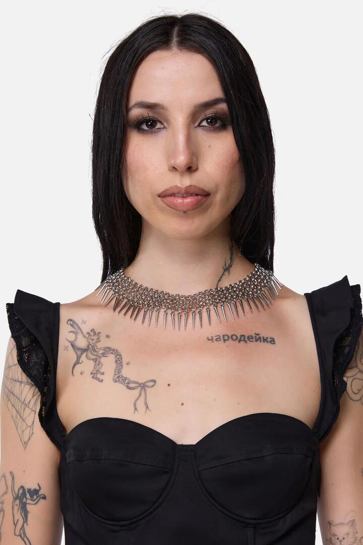 Image of Jewelry. Productname: Chainmail Spike Choker in Silver colour by brand - Dangerfield