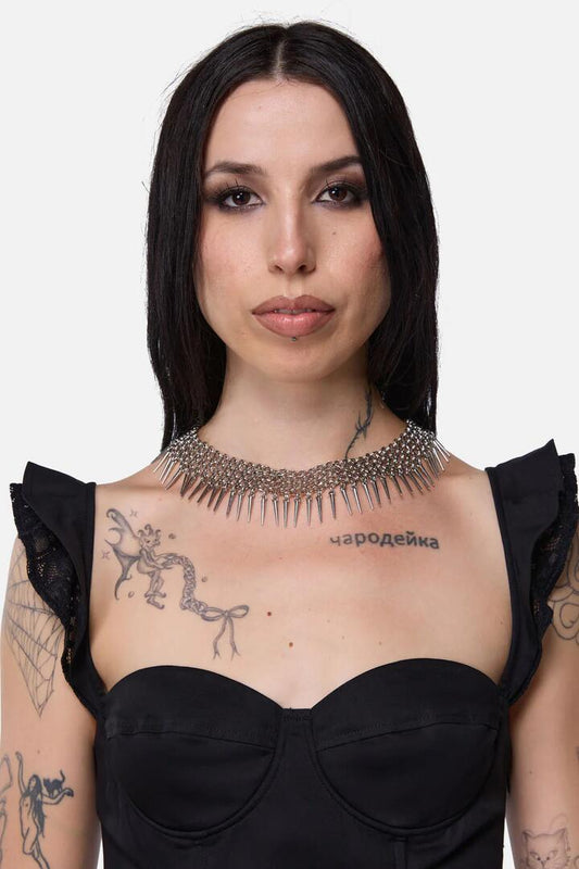 Image of Jewelry. Productname: Chainmail Spike Choker in Silver colour by brand - Dangerfield
