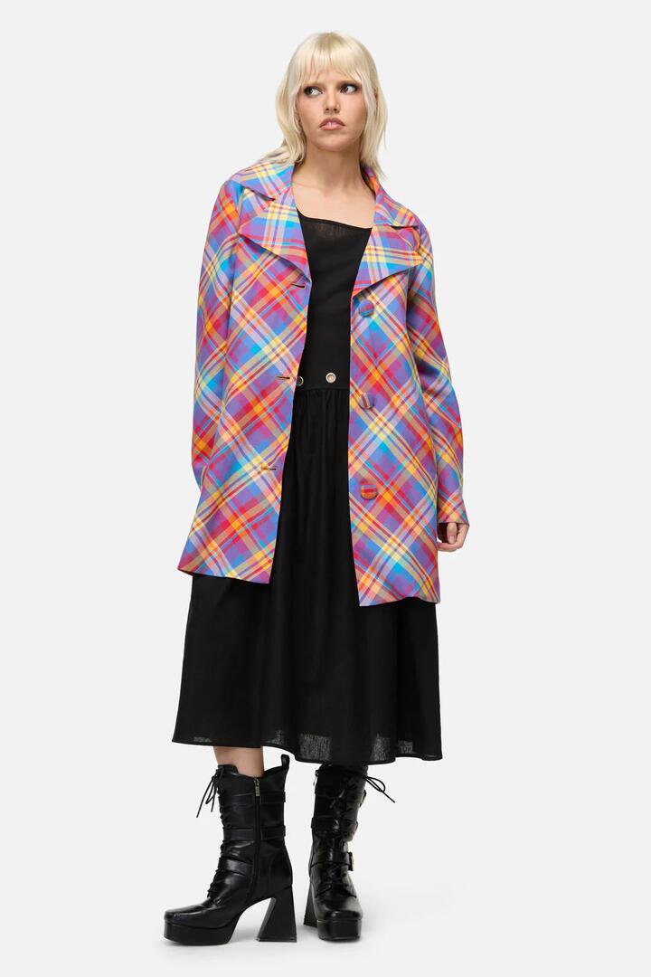 Image of a model wearing Outerwear. Productname: Sunshine Tartan Coat in Multi colour by brand - Dangerfield