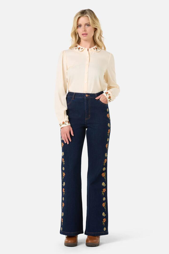 Image of Jeans. Productname: Gloria Embroidered Jean in Blue Denim colour by brand - Princess Highway