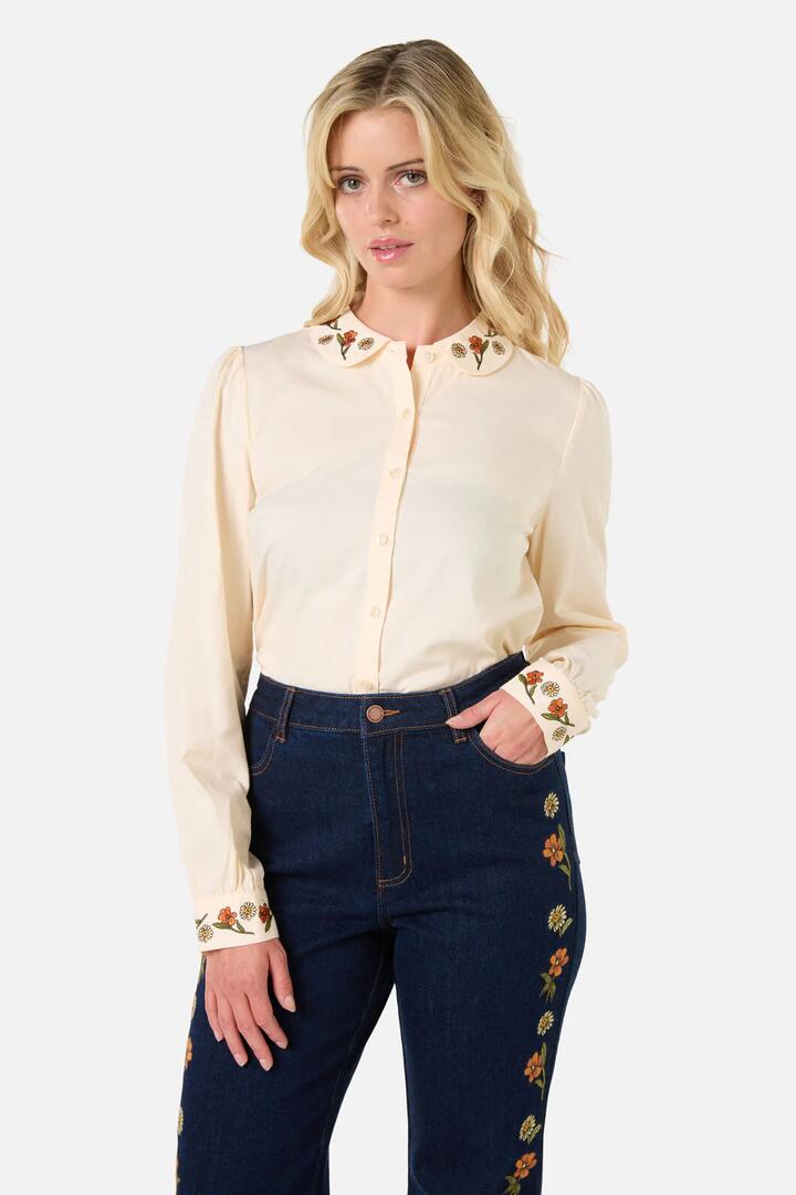 Image of Blouses. Productname: Gloria Embroidered Blouse in Cream colour by brand - Princess Highway