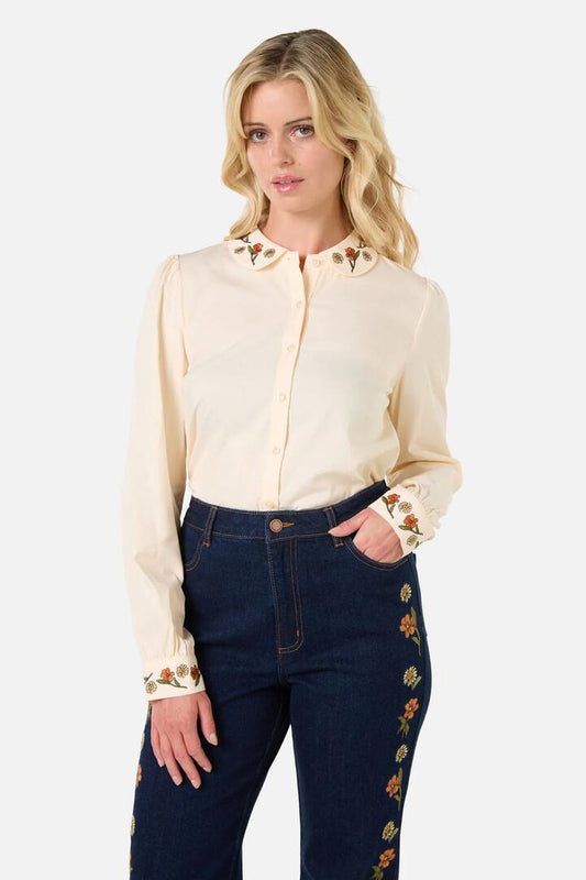 Image of Blouses. Productname: Gloria Embroidered Blouse in Cream colour by brand - Princess Highway